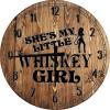 Bar Wall Art She's My Little Whiskey Girl Sexy Devil Large Round Wood Wall Clock Decor 18 Inch view 1