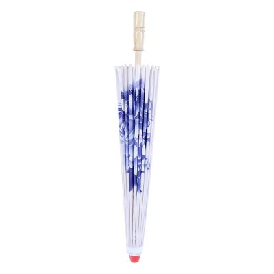 Hilitand Chinese Handmade Paper Umbrella, Elegant Rainproof Sunshade Prop for Dance Wedding Cloth Wood Blue Chinoiserie 32.28in Canopy 21.65in Handle 1 Pack