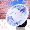 Hilitand Chinese Handmade Paper Umbrella, Elegant Rainproof Sunshade Prop for Dance Wedding Cloth Wood Blue Chinoiserie 32.28in Canopy 21.65in Handle 1 Pack view 2