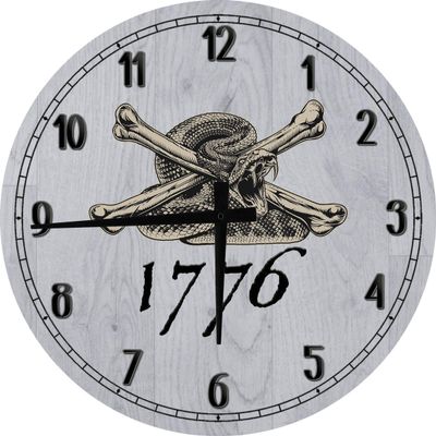 1776 Snake Cross Bones Large Round Wood Wall Clock Decor 18 Inch Gray Wall Art