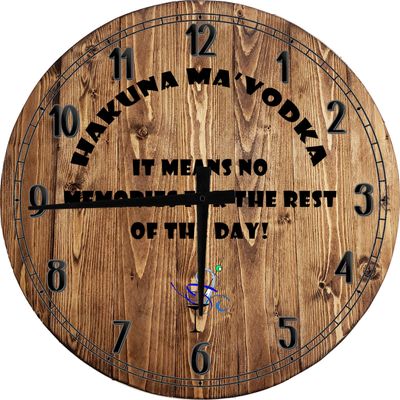 Bar Wall Art Hakuna Ma' Vodka Large Round Wood Wall Clock Decor 18 Inch