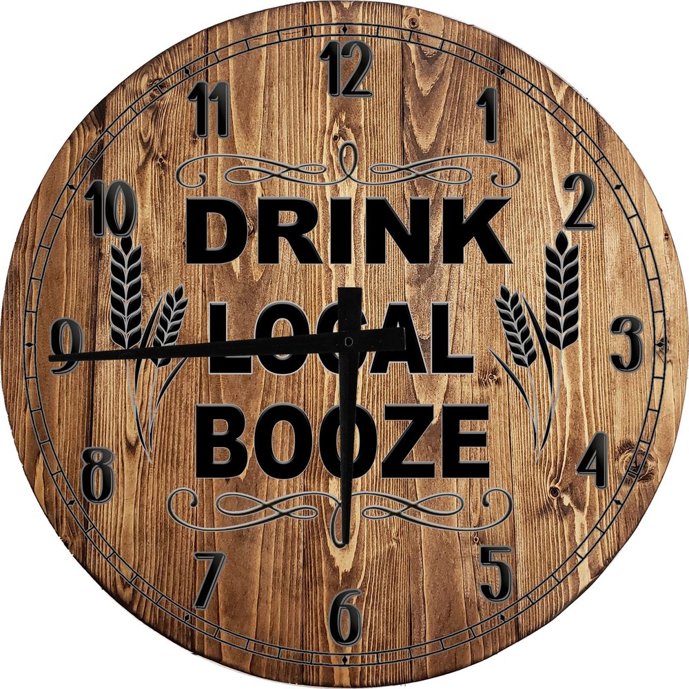 Bar Wall Art Drink Local Booze Large Round Wood Wall Clock Decor 18 Inch
