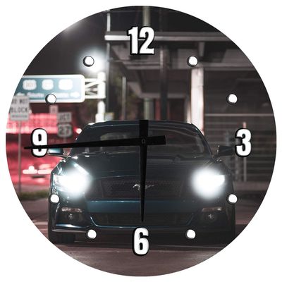 American Muscle Car at Night Headlights Large Round Wood Wall Clock Decor 18 Inch Wall Art