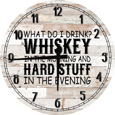 Bar Wall Art Drink Whiskey in The Morning Large Round Wood Wall Clock Decor 18 Inch White