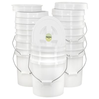 3.5 Gallon White Bucket with White Twist-on Lid, 6 Pack