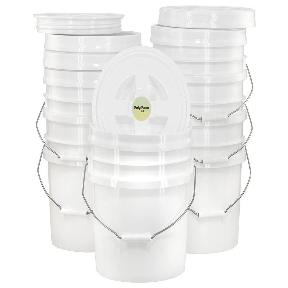 3.5 Gallon White Bucket with White Twist-on Lid, 6 Pack