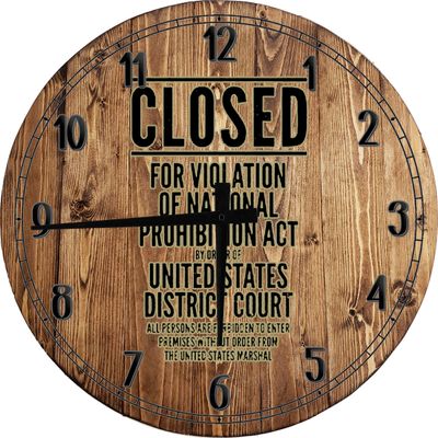 Bar Wall Art Prohibition Sign Closed Government Order Large Round Wood Wall Clock Decor 18 Inch