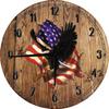 American Bald Eagle Carrying Break Action Shotgun with American Flag Large Round Wood Wall Clock Decor 18 Inch Gray Wall Art view 1