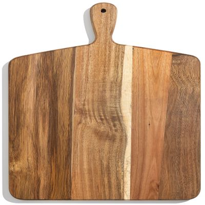 Acacia Wood Cutting Board and Chopping Board with Handle for Meat, Cheese Board, Vegetables, Bread, and Charcuterie - Decorative Wooden Serving Board for Kitchen and Dining Room, Large 17" x 13"