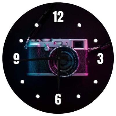 35mm Vintage Camera Large Round Wood Wall Clock Decor 12 Inch Wall Art