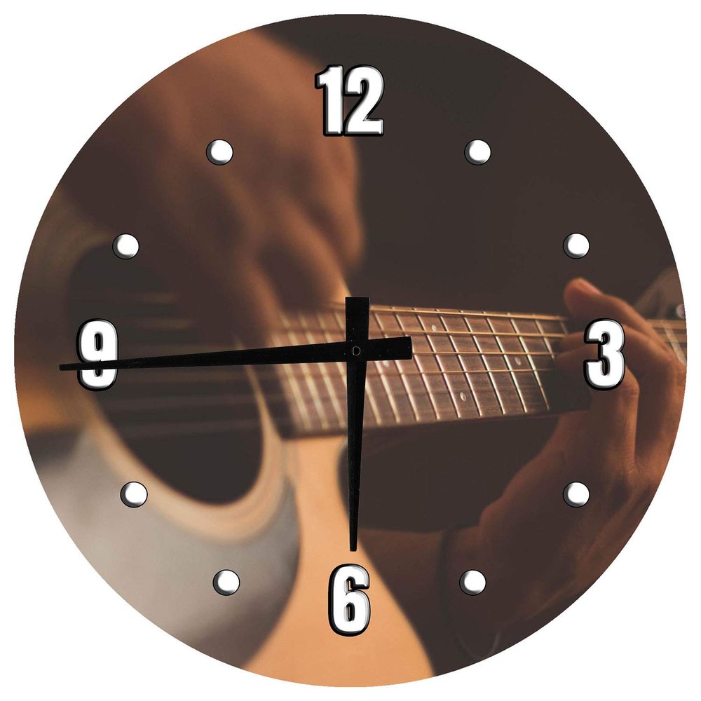 Acoustic Guitar Music Large Round Wood Wall Clock Decor 12 Inch Wall Art