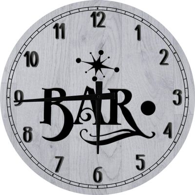 50's Retro Bar Large Round Wood Wall Clock Decor 12 Inch Gray Wall Art