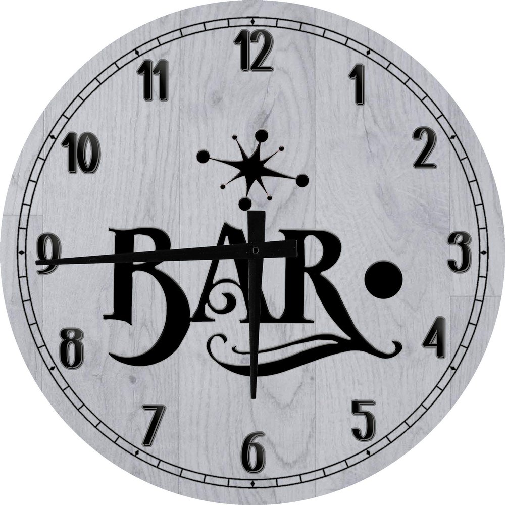 50's Retro Bar Large Round Wood Wall Clock Decor 12 Inch Gray Wall Art