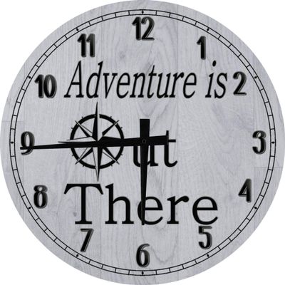 Adventure is Out There - Sea Ocean Compass Large Round Wood Wall Clock Decor 12 Inch Gray Wall Art