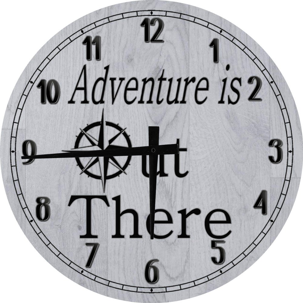Adventure is Out There - Sea Ocean Compass Large Round Wood Wall Clock Decor 12 Inch Gray Wall Art