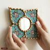 DecorContreras Peruvian Artisan Mirror for wall Decor Small Diamond/Square wall Mirror with Bronze Leaf Frame (Turquoise) view 3