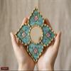 DecorContreras Peruvian Artisan Mirror for wall Decor Small Diamond/Square wall Mirror with Bronze Leaf Frame (Turquoise) view 4