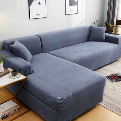 Thick Couch Covers For 1 2 3 4 Seater, Sectional Sofa Sectional Couch Covers L Shape Stretch Slipcover For Living Room Dogs Pets, Washable Durable Furniture Protector Polar Fleece,grey blue4 seats