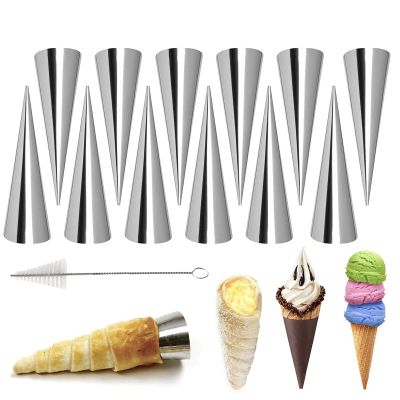 Non-stick Cream Cannoli Tubes, FantasyDay 12 Pcs Stainless Steel Baking Cones Pastry Roll Horn Croissant Mold Cannoli Shells with 1 Clean Brush - Pastry Baking Set for Christmas Cake Anniversary Party
