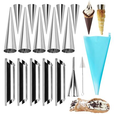Non-stick Cream Cannoli Tubes, FantasyDay 18 Pcs Stainless Steel Baking Cones Pastry Roll Horn Croissant Mold Cannoli Shells with 1 Clean Brush - Pastry Baking Set for Christmas Cake Anniversary Party