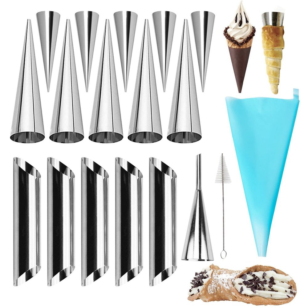 Non-stick Cream Cannoli Tubes, FantasyDay 18 Pcs Stainless Steel Baking Cones Pastry Roll Horn Croissant Mold Cannoli Shells with 1 Clean Brush - Pastry Baking Set for Christmas Cake Anniversary Party