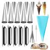 Non-stick Cream Cannoli Tubes, FantasyDay 18 Pcs Stainless Steel Baking Cones Pastry Roll Horn Croissant Mold Cannoli Shells with 1 Clean Brush - Pastry Baking Set for Christmas Cake Anniversary Party view 1