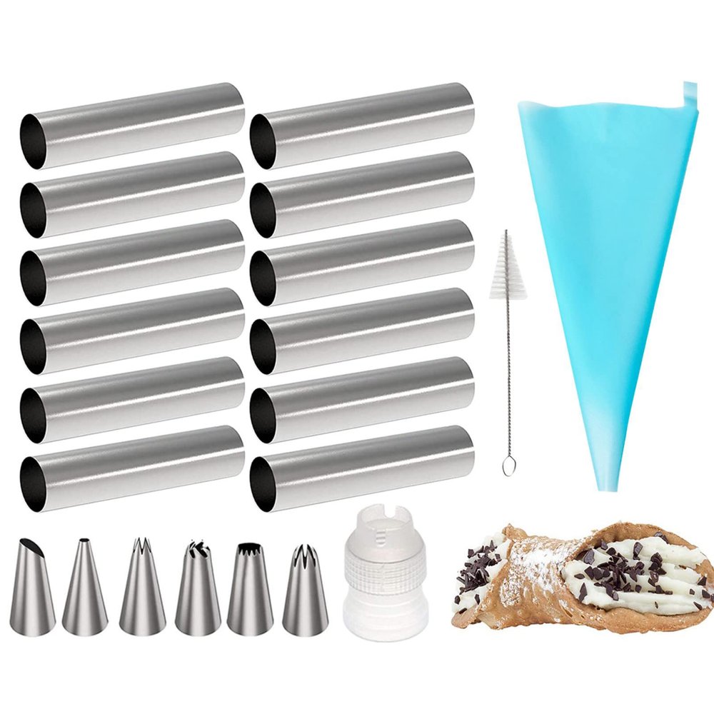Non-stick Cream Cannoli Tubes, FantasyDay 21 Pcs Stainless Steel Baking Cones Pastry Roll Horn Croissant Mold Cannoli Shells with 1 Clean Brush - Pastry Baking Set for Christmas Cake Anniversary Party