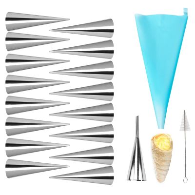 Non-stick Cream Cannoli Tubes, FantasyDay 19 Pcs Stainless Steel Baking Cones Pastry Roll Horn Croissant Mold Cannoli Shells with 1 Clean Brush - Pastry Baking Set for Christmas Cake Anniversary Party