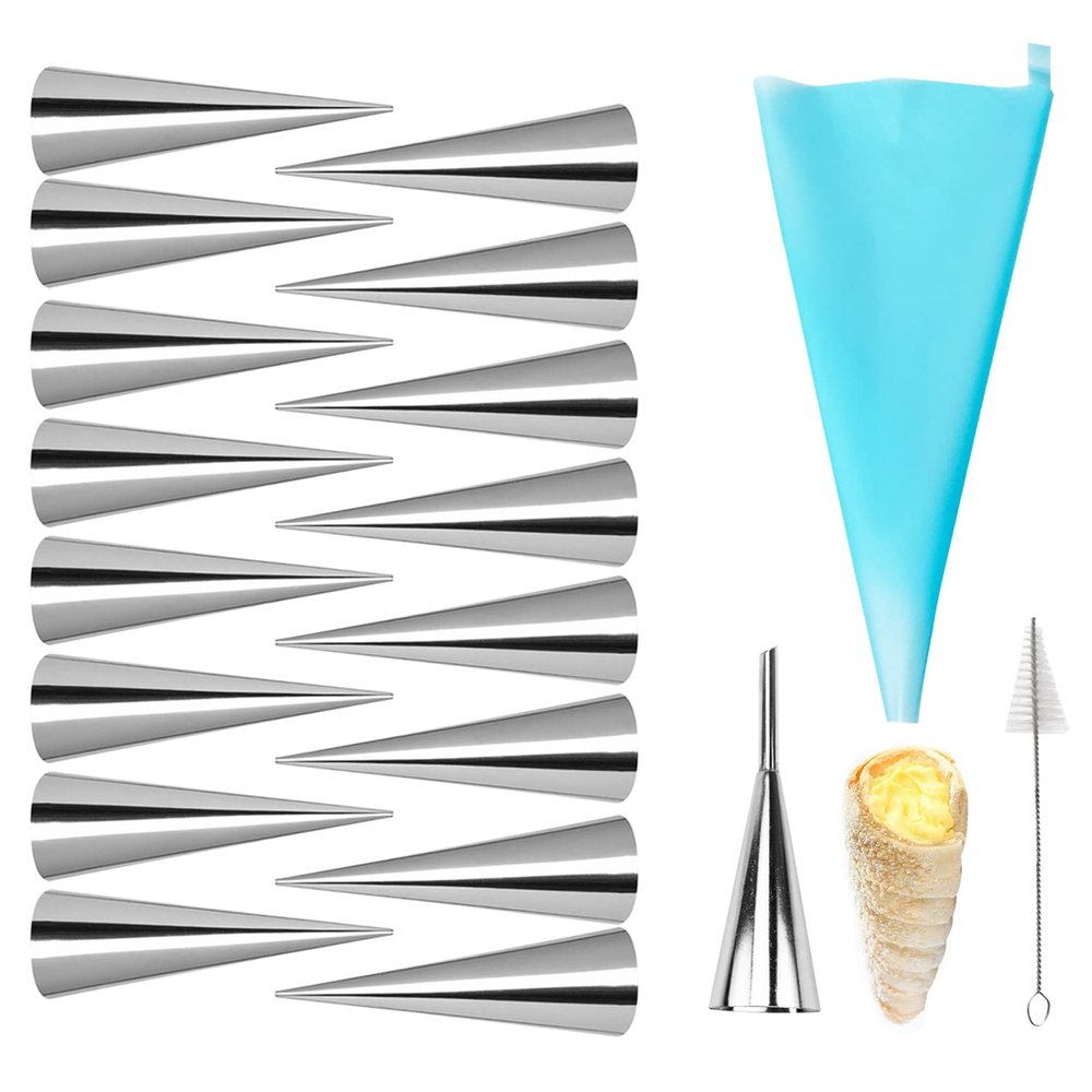 Non-stick Cream Cannoli Tubes, FantasyDay 19 Pcs Stainless Steel Baking Cones Pastry Roll Horn Croissant Mold Cannoli Shells with 1 Clean Brush - Pastry Baking Set for Christmas Cake Anniversary Party
