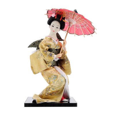 Didiseaon Geisha Desk Decortions Japanese Geisha Doll Kimono Doll Decoration Desktop Adornment (Yellow) Japanese Girl Statue