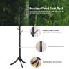 kiplant Black Coat Rack Stand, Bamboo Wood Freestanding Coat Tree with 8 Hooks, Hallway Entryway Hat Hanger Organizer Standing for Bedroom, Office, Clothes, Jackets, Bags, Umbrallas view 2