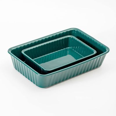 2-Piece Ceramic Baking Dish Set, Rectangular Lasagna Pans (12x8 inch & 8.95x6 inch) - Oven, Microwave, Dishwasher Safe Casserole Dishes for Cooking, Serving, and Storage (Emerald)