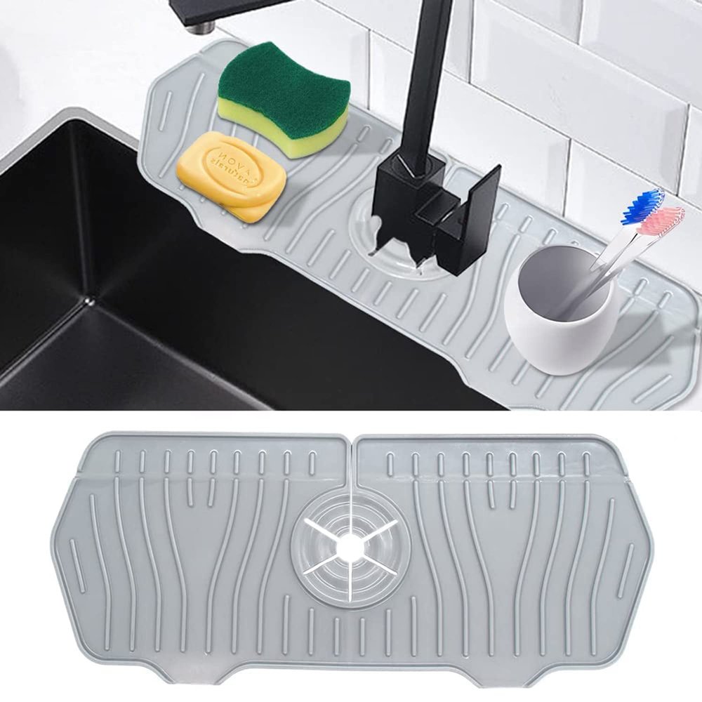 SZKMG Kitchen Sink Splash Guard Faucet Sink Mat Handle Drip Catcher Tray for Kitchen Bathroom Sink Protector Cover Faucet Countertop Pad Kitchenguard