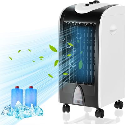 ARLIME Evaporative Air Cooler, Windowless Swamp Cooler Fan & Humidifier with 3 Modes, 3 Speeds, 2 Ice Boxes, 7.5h Timer, Now-Noise, Portable Air Conditioners for Bedroom, Living Room, Office