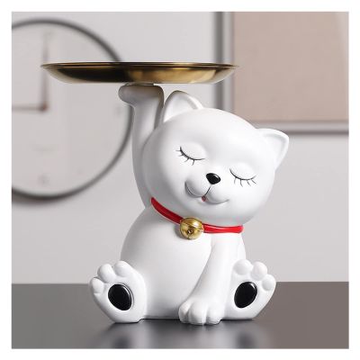 ArtsPavilion Cat Key Tray Sculpture,Resin Animal Sculpture,Lovely Cat Figurines Storage Tray Living Room Table Ornament Home Decor Candy Fruits Dish