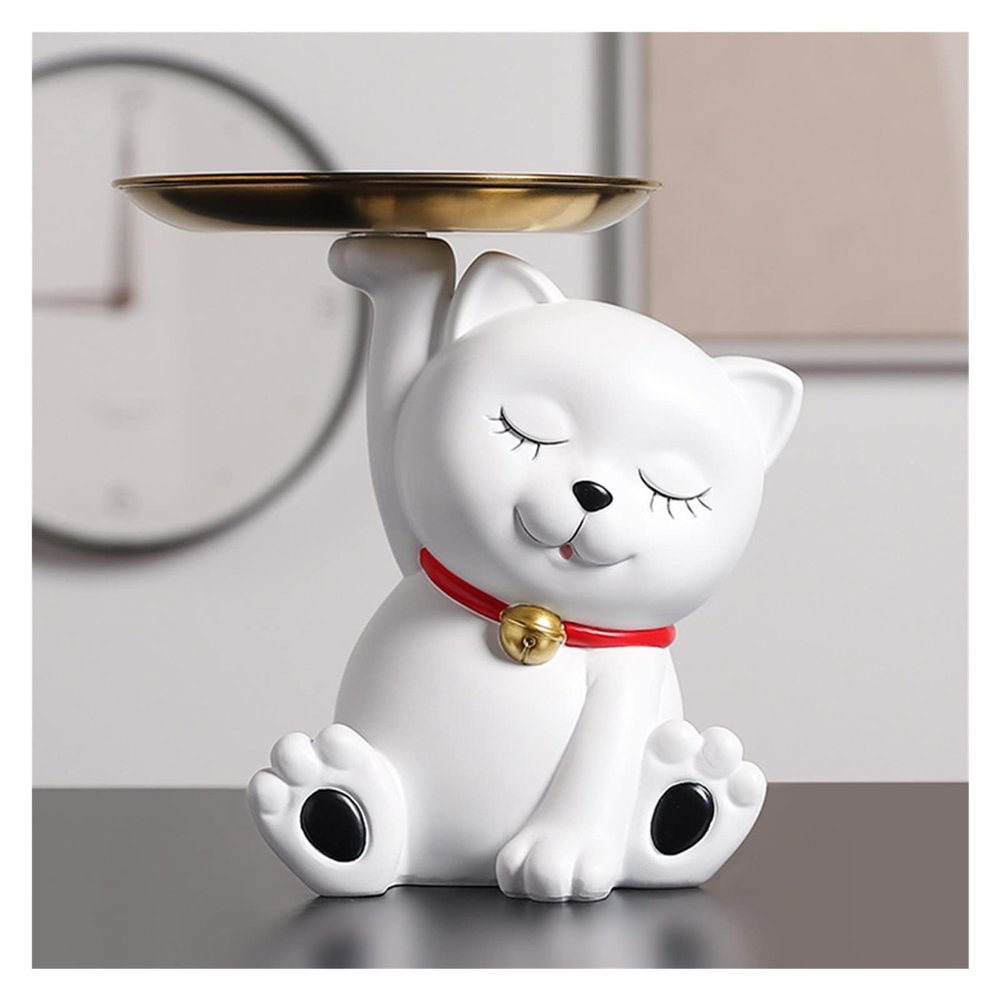 ArtsPavilion Cat Key Tray Sculpture,Resin Animal Sculpture,Lovely Cat Figurines Storage Tray Living Room Table Ornament Home Decor Candy Fruits Dish