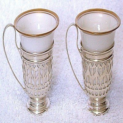 2 Vintage Gorham A5549 Pure Sterling Silver Holder Lenox Demitasse Cups AS19