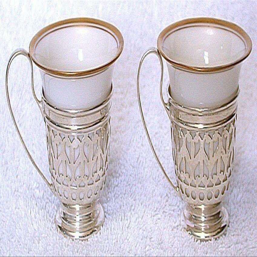 2 Vintage Gorham A5549 Pure Sterling Silver Holder Lenox Demitasse Cups AS19