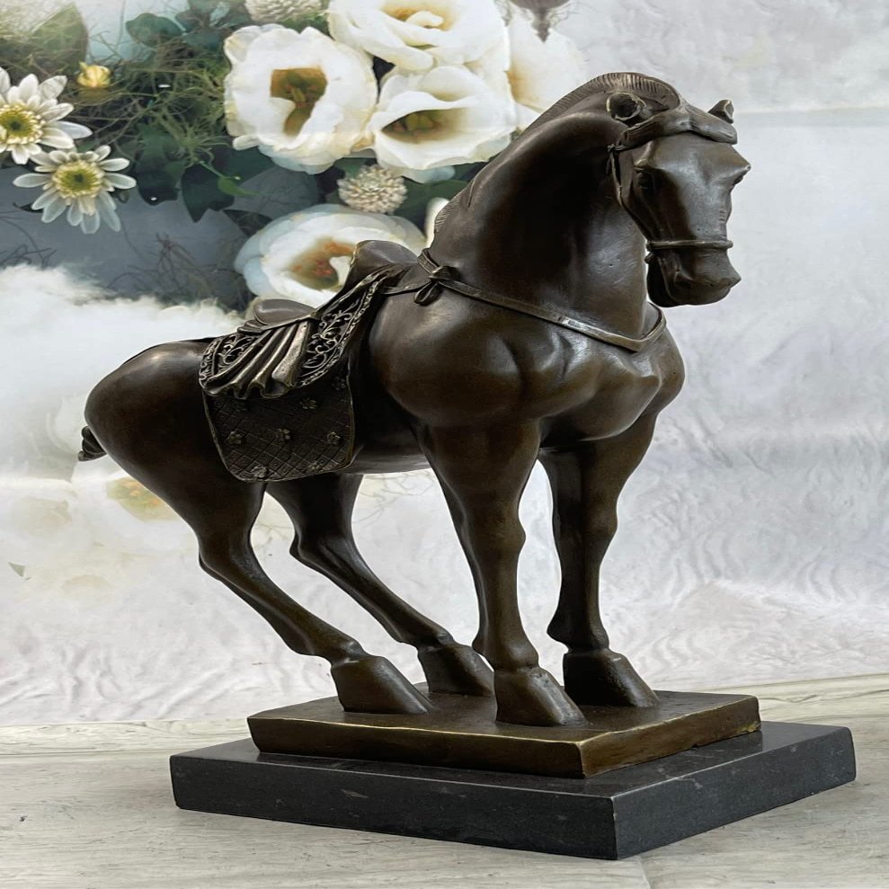 EUROPEAN BRONZE 14" China Chinese Folk Bronze Stand War Tang Horse Statue Sculpture Figure Decor Decoration Sale Art Hot Cast