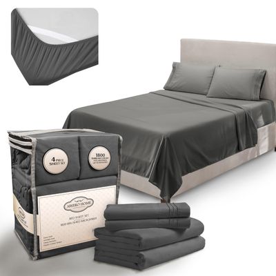 Abeero Home California King Sheet Sets - Luxury Hotel Bed Sheets - Soft Cooling Sheets with Elastic Corner Straps - Deep Pockets Microfiber - Bedding Sheet & Pillowcases - 4 PC (Cal King Size, Gray)