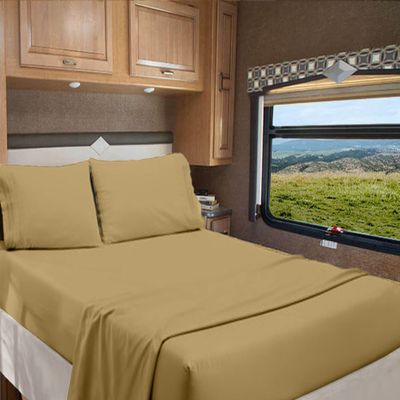 RV Full 53 X 75 Sheet Set 400 Thread Count 100% Egyptian Cotton 10-Inch Deep Pockets Made for RV, Camper, Motorhomes, Boat, Soft Luxury & Breathable, 4-PC RV-Sheets - Taupe Solid
