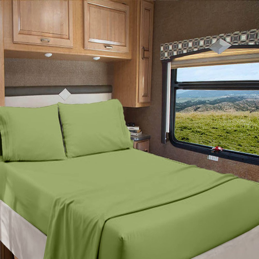 RV Bunk 40 X 80 Sheet Set 400 Thread Count 100% Egyptian Cotton 10-Inch Deep Pockets Made for RV, Camper, Motorhomes, Boat, Soft Luxury & Breathable, 4-PC RV-Sheets - Sage Green Solid
