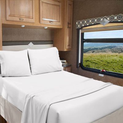 RV Bunk 40 X 80 Sheet Set 400 Thread Count 100% Egyptian Cotton 10-Inch Deep Pockets Made for RV, Camper, Motorhomes, Boat, Soft Luxury & Breathable, 4-PC RV-Sheets - White Solid