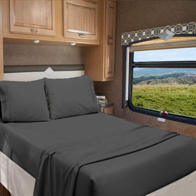 RV Full 53 X 75 Sheet Set 400 Thread Count 100% Egyptian Cotton 10-Inch Deep Pockets Made for RV, Camper, Motorhomes, Boat, Soft Luxury & Breathable, 4-PC RV-Sheets - Dark Grey Solid