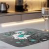 Dish Drying Mat for Kitchen Retro Floral Teal Turquoise Daisy Butterfly Dry Mat Absorbent Reversible Microfiber Kitchen Counter Drying Mat Flower on Grey Dish Drainer Mat Kitchen Accessories 18"x24" view 3