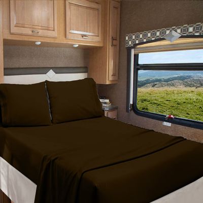 RV Camper Queen 60" X 80" Sheet Set 400 Thread Count 100% Egyptian Cotton 10-Inch Deep Pockets Made for RV, Camper, Motorhomes, Boat, Soft Luxury & Breathable, 4-PC RV-Sheets - Chocolate Solid
