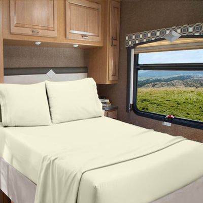 RV Camper Queen 60" X 80" Sheet Set 400 Thread Count 100% Egyptian Cotton 10-Inch Deep Pockets Made for RV, Camper, Motorhomes, Boat, Soft Luxury & Breathable, 4-PC RV-Sheets - Ivory Solid
