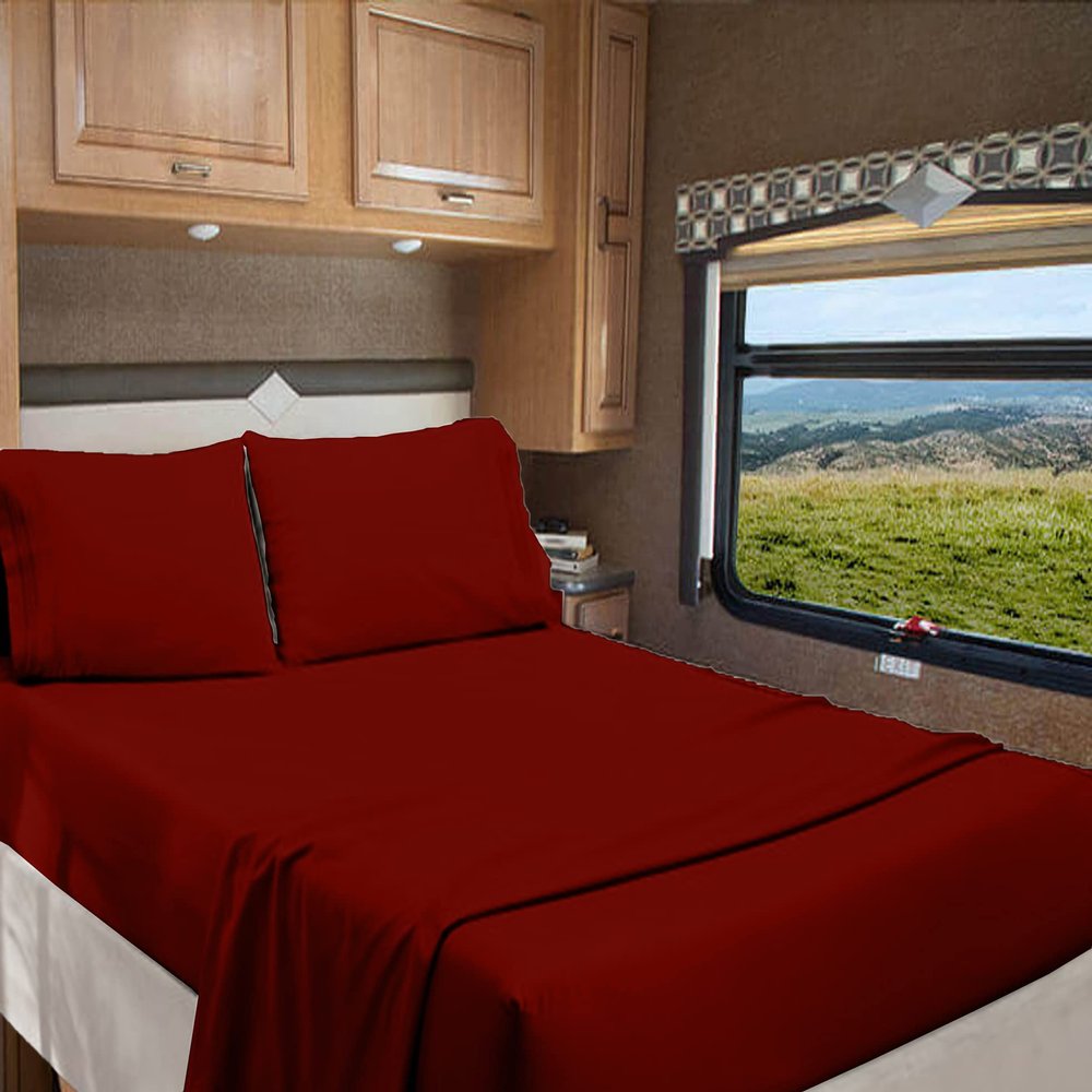 RV Full 53 X 75 Sheet Set 400 Thread Count 100% Egyptian Cotton 10-Inch Deep Pockets Made for RV, Camper, Motorhomes, Boat, Soft Luxury & Breathable, 4-PC RV-Sheets - Burgundy Solid