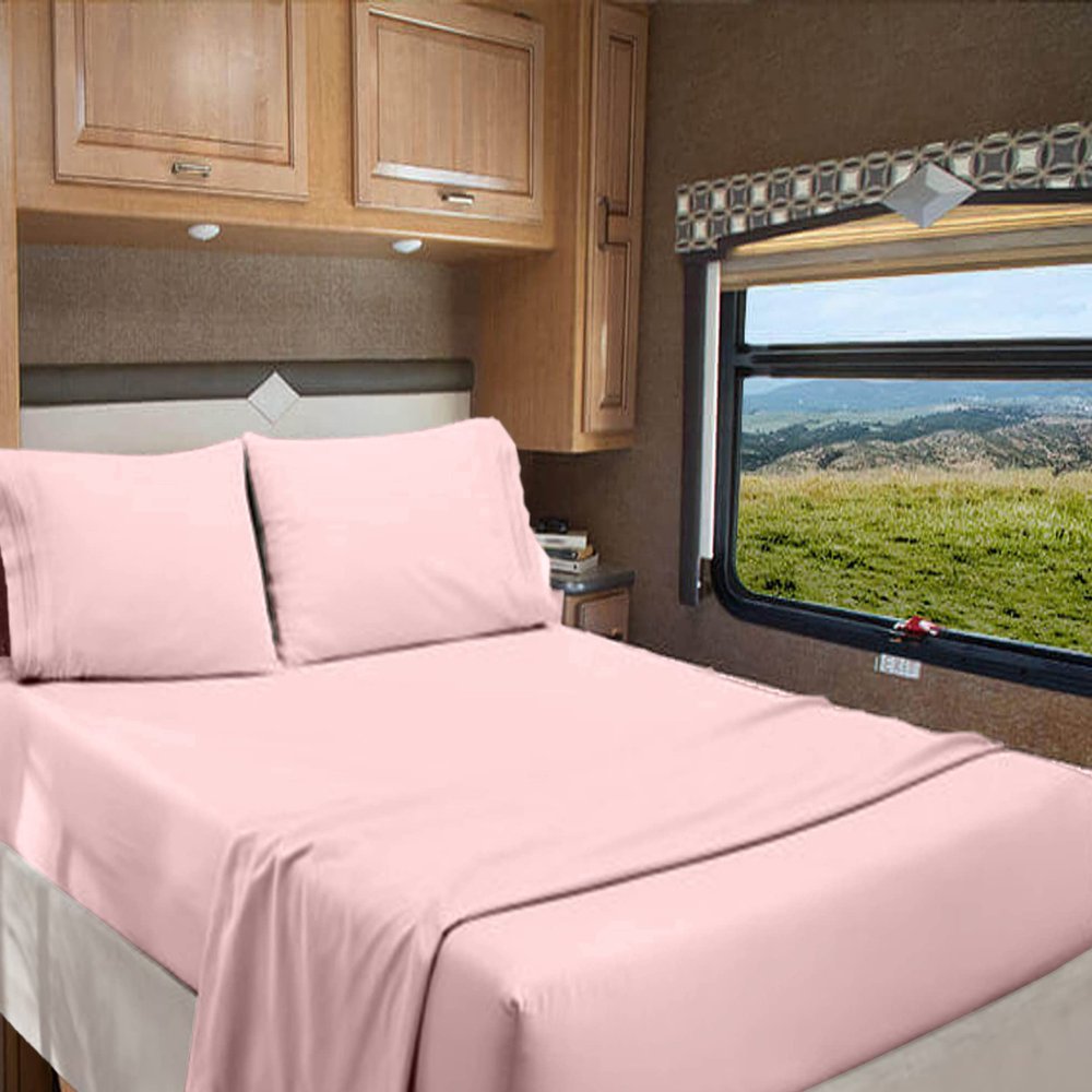 RV Full 53 X 75 Sheet Set 400 Thread Count 100% Egyptian Cotton 10-Inch Deep Pockets Made for RV, Camper, Motorhomes, Boat, Soft Luxury & Breathable, 4-PC RV-Sheets - Pink Solid