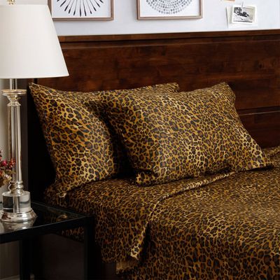 Three Quarter 48" X 75" Sheet Set 400 Thread Count 100% Egyptian Cotton 10-Inch Deep Pockets Made for RV, Camper, Motorhomes, Boat, Soft Luxury & Breathable, 4-PC RV-Sheets - Leopard Print